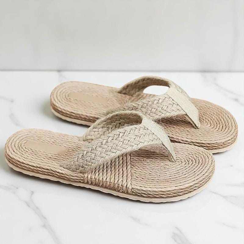 Japanese Tatami Unisex Pu Sandals, Rattan Flip Flops, Bohemian Beach Slides, Comfortable Flat Sole Summer Sandals, Grounding Footed Slippers