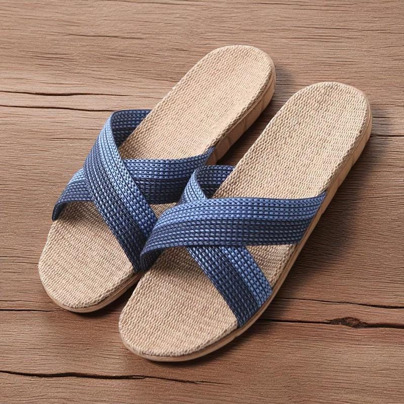 Linen House Slippers: Unisex Summer Slides With Horsehair Accents