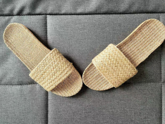 Linen Woven Slippers, Cotton Linen Summer House Shoes For Women, Rustic Indoor Slides,  Women Summer Slippers, Vegan Plastic Free Slippers