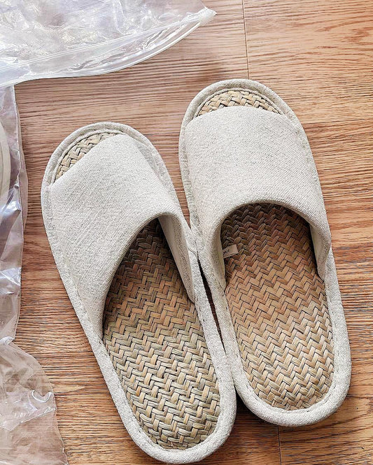 Japanese Malay Grass Slippers - Breathable Open-toe Summer House Shoes - Natural Linen & Plant Fiber Footwear, Anti-slip Summer Indoor Sole