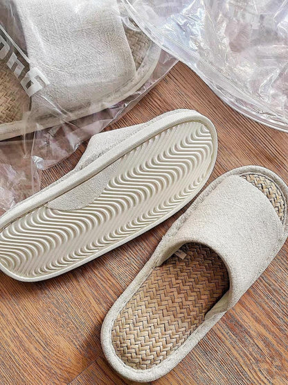 Japanese Malay Grass Slippers - Breathable Open-toe Summer House Shoes - Natural Linen & Plant Fiber Footwear, Anti-slip Summer Indoor Sole