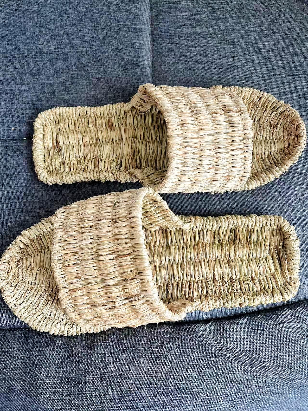 Hemp & Rattan Summer Men Slippers, Handwoven Thai Straw Sandals, Eco-friendly Footwear, Unisex Open Toe Slippers, Rattan Slides, Flip Flops
