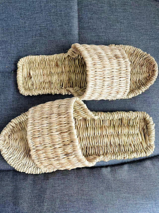 Hemp & Rattan Summer Men Slippers, Handwoven Thai Straw Sandals, Eco-friendly Footwear, Unisex Open Toe Slippers, Rattan Slides, Flip Flops