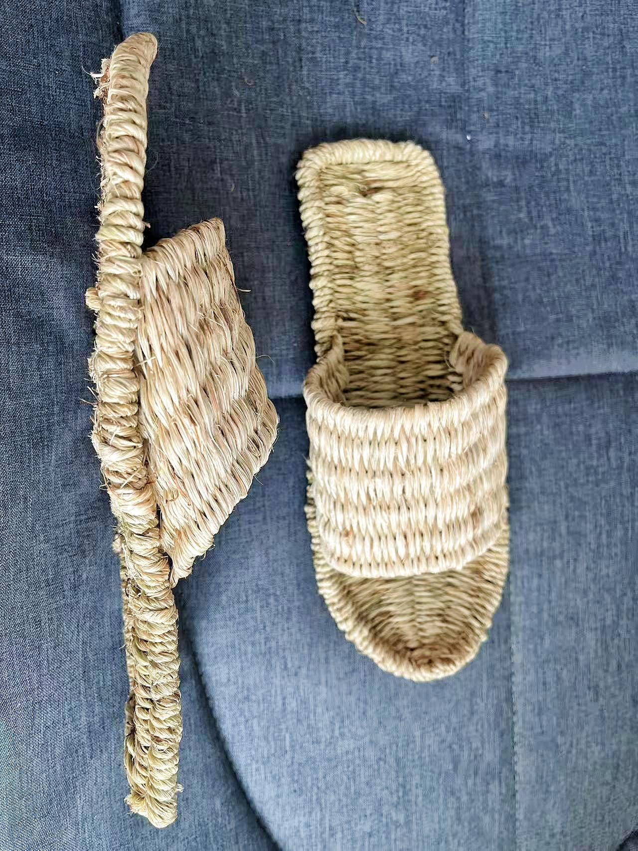 Hemp & Rattan Summer Men Slippers, Handwoven Thai Straw Sandals, Eco-friendly Footwear, Unisex Open Toe Slippers, Rattan Slides, Flip Flops