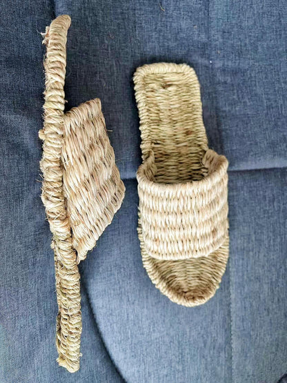 Hemp & Rattan Summer Men Slippers, Handwoven Thai Straw Sandals, Eco-friendly Footwear, Unisex Open Toe Slippers, Rattan Slides, Flip Flops