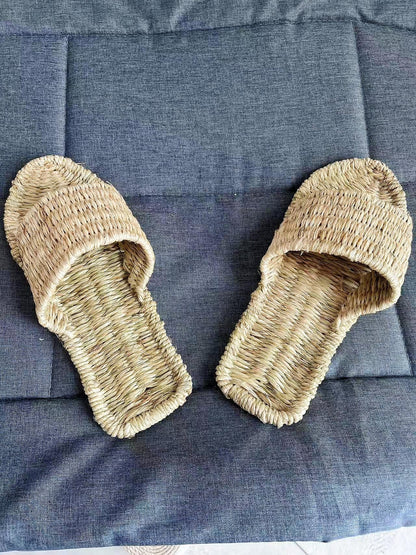 Hemp & Rattan Summer Men Slippers, Handwoven Thai Straw Sandals, Eco-friendly Footwear, Unisex Open Toe Slippers, Rattan Slides, Flip Flops