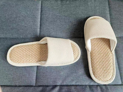 Japanese Tatami Indoor Sandals, Comfortable Linen Slippers For Men, Open-toe Summer House Slides, Natural Plant Fiber Footwear, Men Sandals