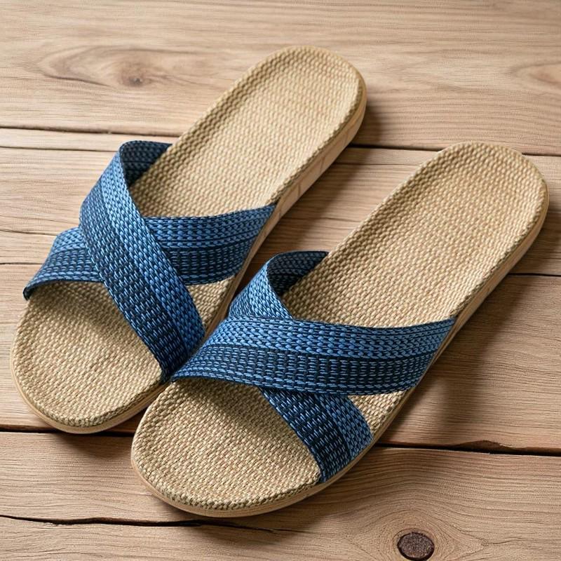 Linen House Slippers: Unisex Summer Slides With Horsehair Accents