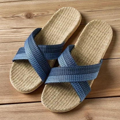 Linen House Slippers: Unisex Summer Slides With Horsehair Accents