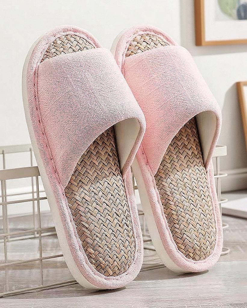 Japanese Malay Grass Slippers - Breathable Open-toe Summer House Shoes - Natural Linen & Plant Fiber Footwear, Anti-slip Summer Indoor Sole