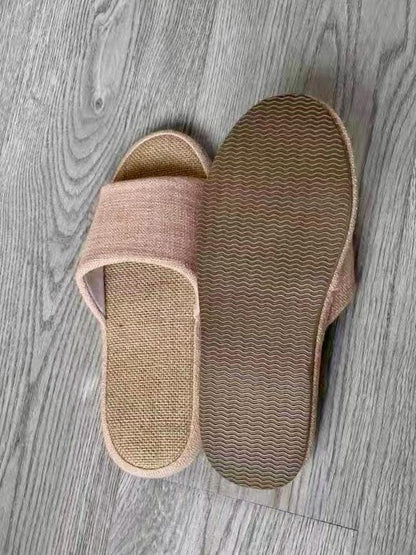 Japanese Linen Slippers For Indoors, Breathable Summer Linen House Shoes, Trendy Linen Soles, Tatami Slippers, Comfortable Indoor Slippers