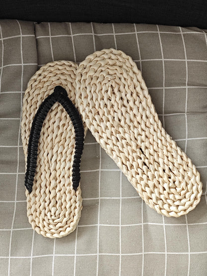 Hemp & Rattan Summer Men Slippers,  Rattan Bath Room Sandals, Flip Flops Handwoven Rattan Beach Sandals, Breathable Plastic Free Sandals