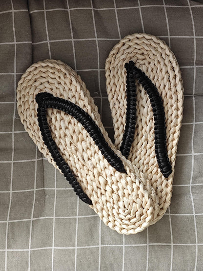 Hemp & Rattan Summer Men Slippers,  Rattan Bath Room Sandals, Flip Flops Handwoven Rattan Beach Sandals, Breathable Plastic Free Sandals