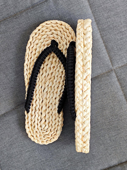 Hemp & Rattan Summer Men Slippers,  Rattan Bath Room Sandals, Flip Flops Handwoven Rattan Beach Sandals, Breathable Plastic Free Sandals