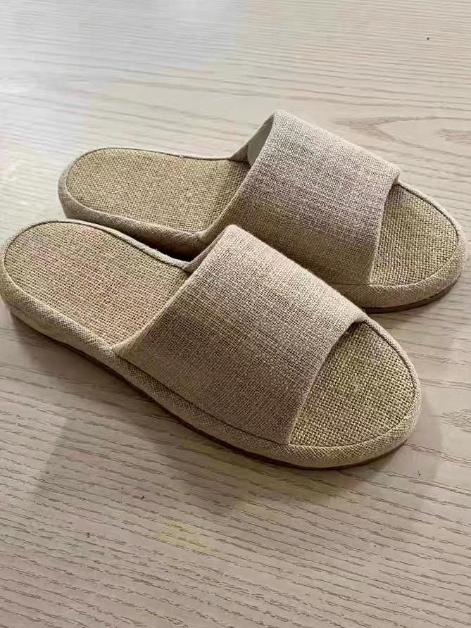 Japanese Linen Slippers For Indoors, Breathable Summer Linen House Shoes, Trendy Linen Soles, Tatami Slippers, Comfortable Indoor Slippers