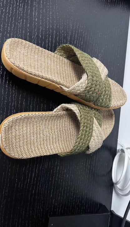 Natural Linen Slippers, Indoor Spa Thai Sandals, Breathable Summer Beach Soles, Comfortable Linen Slippers For Women, Plastic Free Slippers-