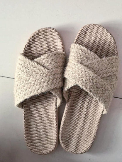 Natural Linen Slippers, Indoor Spa Thai Sandals, Breathable Summer Beach Soles, Comfortable Linen Slippers For Women, Plastic Free Slippers-