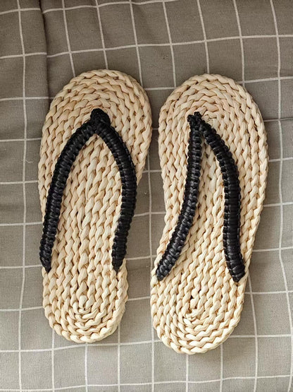 Handwoven Rattan Flip Flops,  Breathable Raffia Sandals With  Adjustable  Straps,  Summer Bathroom Indoor Footwear, Flip Flops For Beach