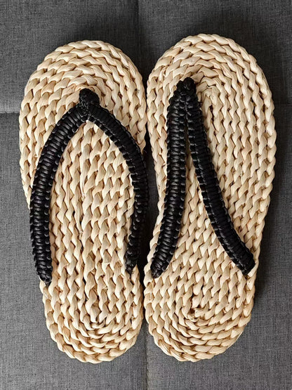 Handwoven Rattan Flip Flops,  Breathable Raffia Sandals With  Adjustable  Straps,  Summer Bathroom Indoor Footwear, Flip Flops For Beach