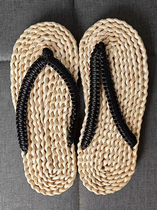 Handwoven Rattan Flip Flops,  Breathable Raffia Sandals With  Adjustable  Straps,  Summer Bathroom Indoor Footwear, Flip Flops For Beach