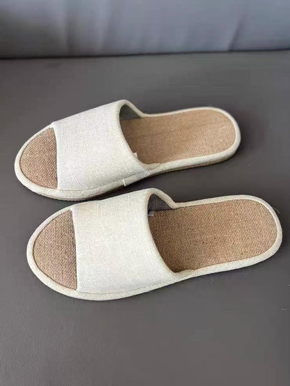 Japanese Linen Slippers For Indoors, Breathable Summer Linen House Shoes, Trendy Linen Soles, Tatami Slippers, Comfortable Indoor Slippers