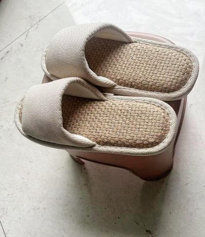 Japanese Tatami Indoor Sandals, Comfortable Linen Slippers For Men, Open-toe Summer House Slides, Natural Plant Fiber Footwear, Men Sandals