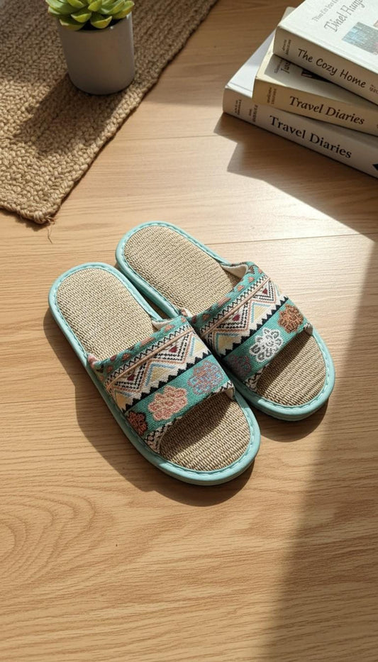 Linen Summer Slippers, Boho Retro Sandals For Unisex, Breathable House Shoes With Non-slip Pvc Sole, Open Toe Casual Flip Flops, Multicolor