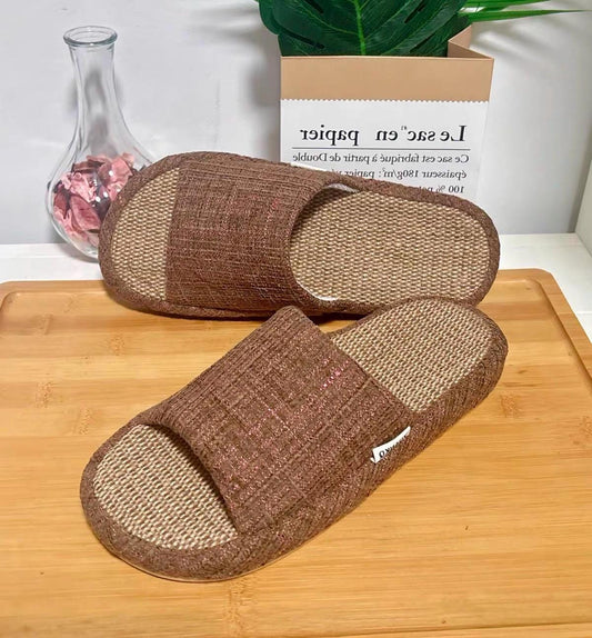 Linen Summer Slippers, Unisex Breathable House Sandals With Non-slip Pvc Sole, Lightweight Open Toe Indoor Footwear, Green White Available