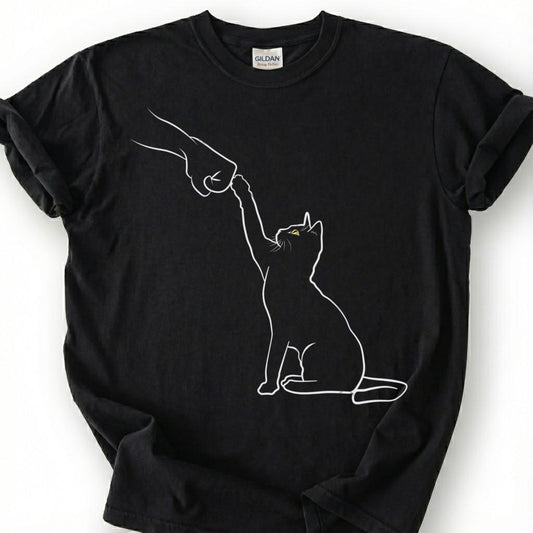 Cat Fist Bump Shirt, Minimalist Line Art Kitten Paw Touch Tee, Black Feline Owner T-Shirt, Pet Parent Gift For Him Her, Animal Hand Tap